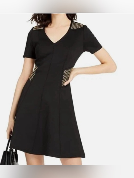 Michael Kors Dresses & Skirts - NWT MICHAEL Michael Kors Black Scuba Fit & Flare Studded Dress Size Medium M New